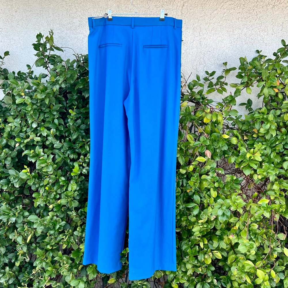 Rochas Wool Trousers Royal Blue Wide Leg Pleated Pants Size 48 US 12 X Large NWT